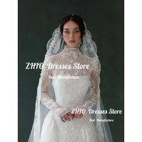ZHIO Customized Luxury Wedding Dress High Neck Beaded Ivory Lace Sweep Train A-Line Modest Bridal Gown Vestido De Novia 2026