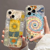 Retro Graffiti Case For iPhone 16 15 14 13 12 11 Pro Max 14 15 Plus Shockproof Cases Bumper Clear Back Cover Protective Case