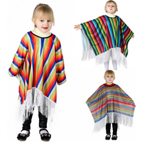 Mexican Poncho Children's Rainbow Stripe Costume Cosplay Festival Party Adult Mexican Ethnic Folk Cape Cinco de Mayo Boy Girl