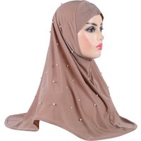 H016 Beautiful Adults Medium Size Muslim Hijab With Handmade Beads Islamic Scarf Shawl Headscarf Hat Armia Pull On Wrap