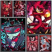 H-Hazbin Hotel Anime Poster Stickers Mural Painting Self-Adhesive Wall Decals for Bedroom Living Room Home HD Decor Gift
