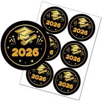 120pcs 2026 Graduation Stickers Gold Foil Round Adhesive Labels Grad Cap Diploma Decor Stickers for Graduation Party Gift