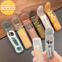 6-12Pcs Mini Portable Transparent Storage Boxes Small Parts Organizer Travel Toothpick Dental Floss Pill Storage Compartments