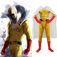 One Punch Man Cosplay Costumes for Men's Cosplay Anime Cosplay Bodysuit Super Hero Costume Halloween Jumpsuits Outfit with Cloak