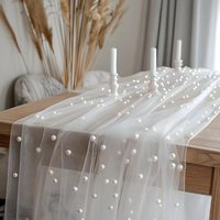 80x200CM Pearl Beaded Gauze Table Runner Wedding Table Decoration Mesh Tablecloth Party Backdrop Curtain Decor