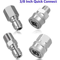 Pressure Washer Coupler 3/8 Inch Stainless Steel Quick Connect Fittings, Male & Female Adapters with Internal & External