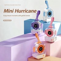 Cartoon Mini Desktop Fan, 2026 New Cute Emoji Gradient Light, 5 Speeds Strong Wind, Transparent Macaron Color, Portable Handheld