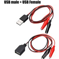 Alligator Test Clips Clamp to USB Male and Female Socket Test Leads Connector Power Supply Adapter Cable Red Black