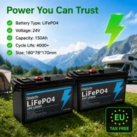 24V 150Ah Wiederaufladbare LiFePO4-Batterie mit Intelligentem BMS-Schutz, Lithium-Batterie Geeignet für Solaranlagen, Wohnmobile, Boote, Camper und Schiffe