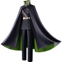 Seraph of the End Cosplay Costume - Yuichiro & Mika Hyakuya Anime Uniform with Super Long Cape, Halloween Carnival Roleplay Outf