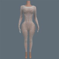 Women Sexy Sparkly Crystals Tight Fitting Jumpsuit Party Bar Nightclub Outfit DJ Singer Stage Performance Clothing Tiaotiaotang