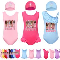 Hot Katseye Funny Print Swimsuit for Girls Summer Vacation Outfits Kids Sling Ruffles Bikini Set Children Carooon Print Swimwear
