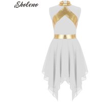 Kids Girls Praise Lyrical Ballet Dance Dress Ballroom Dancing Church Choir Stage Performance Dancewear Color Block Dresses