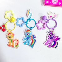My Little Ponys Kawaii Keychains Cartoon Character Key Chain Cute Acrylic Car Keyring Coin Purse Charm Children Birthday Gifts