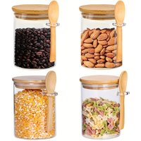 18oz Airtight Glass Jars With Lids And Spoons, Candy Jars With Lids, Clear Spice Jars, Small Food Storage Containers