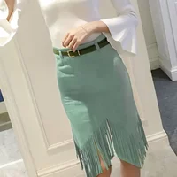 Women's Irregular Tassel Skirt High Waist Bodycon Pencil Midi Skirt Office Slim Sexy Suede Skirts For Women Spring Summer C487