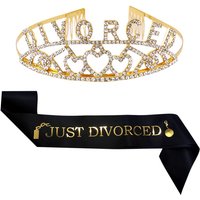Black Gold Just Divorced Sash Tiara Crown Headband for Women Happy Divorce Party Decoration Supplies Favor Gifts