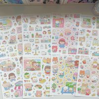 1/9PCS Korean Cute Cartoon Bear Sticker Kawaii Cartoon Animal Stickers Hand Account Diary Notebook Scrapbook Decorative Stickers
