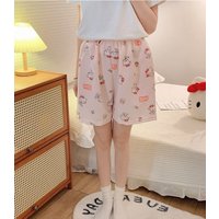 Hello Kitty Sweet Cute Women's Summer Cotton Lace Pajama Set Short Sleeve & Shorts Comfy Sleepwear Loungewear