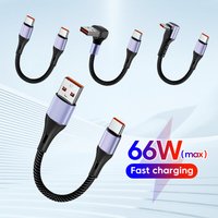 66W 0.15M/0.3M Short Cable Type C Fast Charging Cable For iPhone 15 16 Samsung Huawei Xiaomi Power Bank 90° USB A To USB C Cable