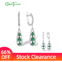 SANTUZZA Real 925 Sterling Silver Drop Earrings For Women Sparkling White CZ Green Stone Dalicate Wedding Party Fine Jewelry