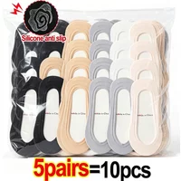 5pairs Thin Sock Slippers Silicone Antiskid Summer Ice Silk Ankle Sox Slippers Seamless Invisible Women Korean Boat Socks