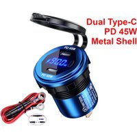 90W Dual Type-C PD Socket Car Charger Power Outlet Adapter 12V 24V Waterproof Fast Charge for Sedan Boat SUV RV Motorcycle