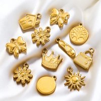 10pcs Stainless Steel Cute Small Charm Crown House Flower Gold-plated DIY Necklace Bracelet Jewelry Making Accessories Wholesale