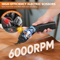 Tragbare, kabellose elektrische Schere mit 6000 U/min, 2 Schneidköpfen, 2 Stück, 2500-mAh-Akkus, integriertes LED-Licht, tragbare Schere zum Schneiden von Stoff, Leder, Karton und Teppich.