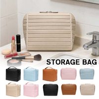 Striped PVC Toiletry Bag Large Capacity Travel Cosmetic Bag Organizer Portable Makeup Pouch for Women Bathroom Accessories