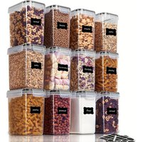 2/6/12 Sets 1.6L BPA-Free Plastic Airtight Food Storage Containers with Labels, Dishwasher Safe Cereal/Flour/Sugar Baking Suppl