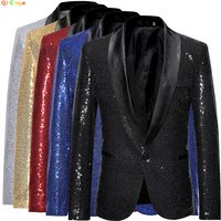 Blazer doré brillant pour homme, orné de paillettes, veste de costume pour soirée, bal de promo, vêtements de scène pour chanteurs
