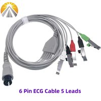 6 Pin ECG Cable One Piece 3 or 5 Leads Snap Clip Grabber AHA or Veterinary Clip ECG Cable For Mindray Edan Biolight Monitors