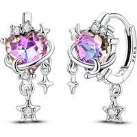 925 Sterling Silver Earrings Women Shining Love Planet Hoop Earring For Anniversary Wedding Jewelry Gifts