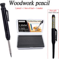 3Pcs/set Engineering Drawing Woodworking Pencil,1Box Lead,With Black Marker Pen,2.8mm Woodworking Marking Pencil Drawing Tool