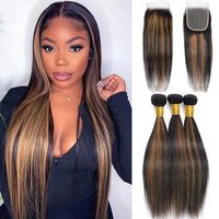 12A Highlight Human Hair Bundles with 4x4 Closure Straight Bundles Human Hair Weft With Closure 100% Burmese Remy Hair Extension