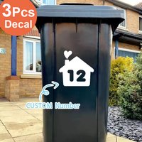 3Pcs Trash Can Vinyl Decal Custom House Number Sticker Waterproof Heart House Number Wall Decal for Outdoor Wheelie Bin