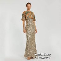 Florettarobe Sparkly Luxury Evening Dress Shawl Cap Beaded Sequins Champagne Maxi Mermaid Long Prom Gowns Customized
