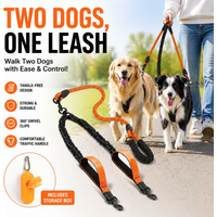 Reflective Double Dog Leash with Two Handles 360 Rotation Non-Tangle Shock Absorbing Rope for Walking Two Dogs