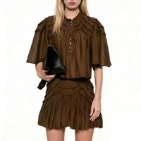 Women's Suit 26 Years Old Spring and Summer New Ruffle Edge Exquisite Pleated Middle Sleeve Shirt + Skirt