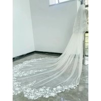 Gorgeous Two Layer Wedding Veils Appliques Edge Long Cathedral Length With Comb Veils Wedding Accessories