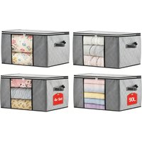 4 Pack 90L Clothes Storage Bags Foldable Closet Organizers for Blanket Comforter Clothing Bedding Under-Bed Storage Containers