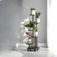 Bamboo Plant Stand with Wheels Multi-Tier Flower Shelf Sturdy Storage Rack for Succulents Herbs Green Plants Modern Living Room