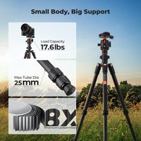 K&F CONCEPT Carbon Fiber Camera Tripod 64 inch Travel Tripod with 36mm Metal Ball Head Load Capacity 17.6lbs Quick Release Plate