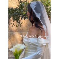 Ivory Mantilla Wedding Bridal Veils Soft Lace Trim Chapel Catholic Vintage Long Accessories For Brides Unique Elegant Outdoor