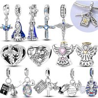 New In 925 Sterling Silver Cross Angel Holy Mother Pendant Charms Jewellery Fit Original 925 Bracelet For Women DIY Gift