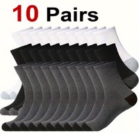 10 Pairs Men Solid Color Round Neck Work Socks Breathable Sweat Absorbing Simple Style Outdoor Sports All Season Casual Socks
