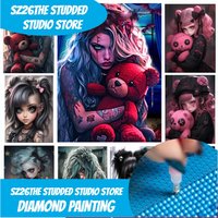 Sz26The Studded Bear Girl Diamond Painting New 2026 Diy Full Square Round Diamond Mosaic Cartoon Gothic Fantasy Art Decoration