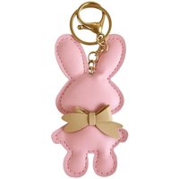 Creative PU Leather Bunny Keychain Solid Color Versatile Key Holders Bow Decoration Car Key Ring Bag Accessories