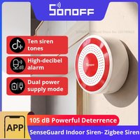 SONOFF SNZB-09P Zigbee SenseGuard Syrena Wewnętrzna 105dB Głośny Alarm Dźwiękowy i Sygnalizacja Światłem Czerwonym Podwójne Zasilanie USB i Bateria Zapasowa
